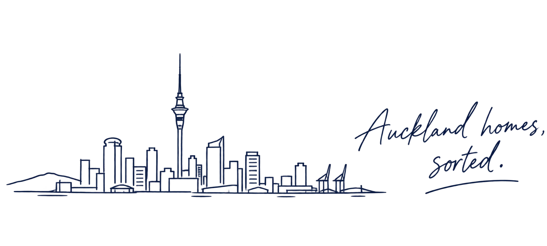 Auckland homes, sorted. Auckland skyline illustration.